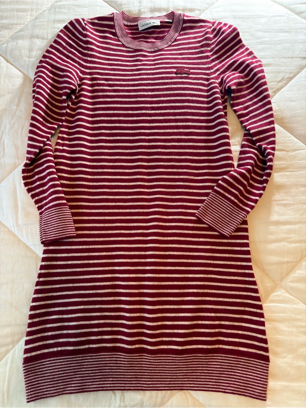 Lacoste Wool Crewneck Sweater Dress Embroidered Logo